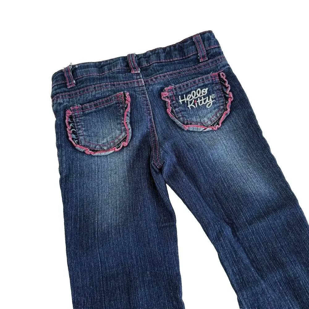 Macy's Hello Kitty Jeans Girls Size 5 Adjustable Waist Straight Leg Embroidered